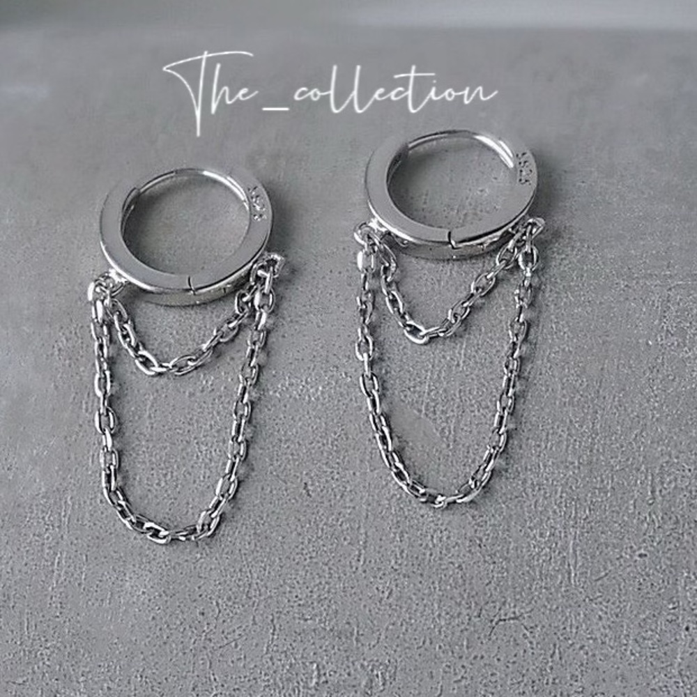 STERLING SILVER DOUBLE CHAIN DRAPE EARRINGS - Picture 2 of 4